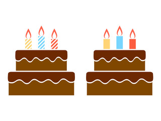 【誕生日】フラットな2段バースデーチョコレートケーキのアイコンセット【スイーツ/デザート】