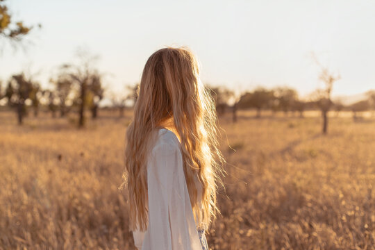 Blonde woman outdoors