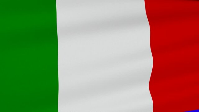 Loop der italienischen Fahne  wehend im Wind als Nahaufnahme.