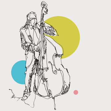 line art bassist with upright bass clip art preview