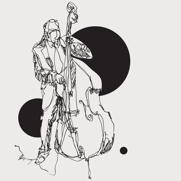 line art bassist playing upright bass clip art preview