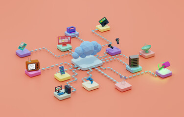 Low-poly cloud services concept