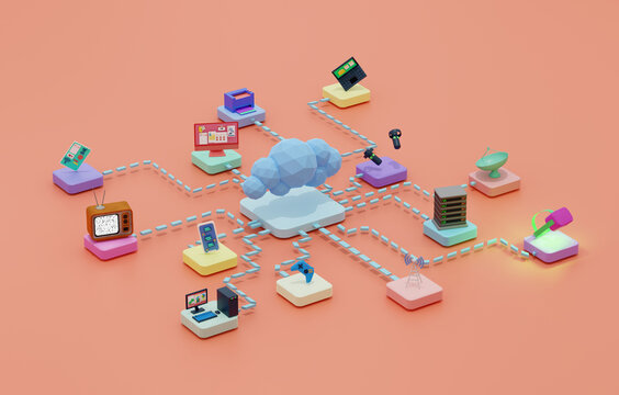 Low-poly cloud services concept