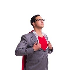 Young businessman wearing red cover on white