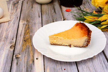 Homemade Yogurt Pie on wooden table. 