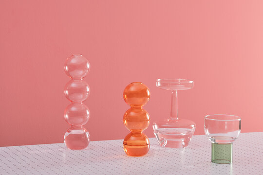 Group of four decorative cut glass vases