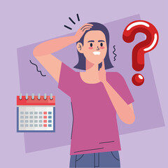 stressed woman with job icons