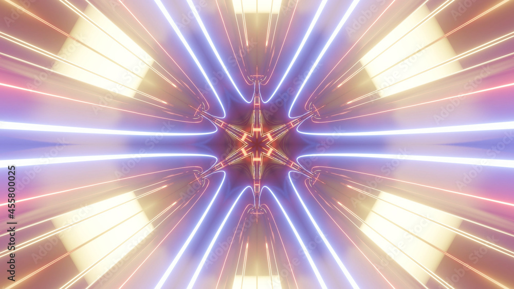 Poster 3d render. sci-fi tunnel with neon lights. abstract high-tech tunnel as background in the style of c