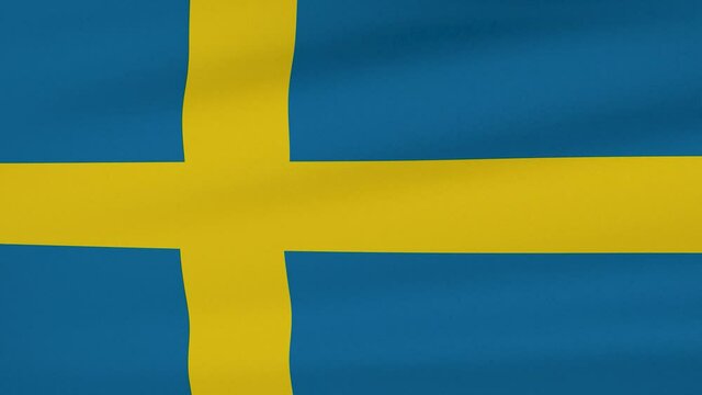 Loop der schwedischen Fahne  wehend im Wind als Nahaufnahme.