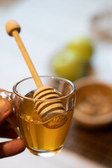 Eat the day with a healthy breakfast of honey muesli and apples
