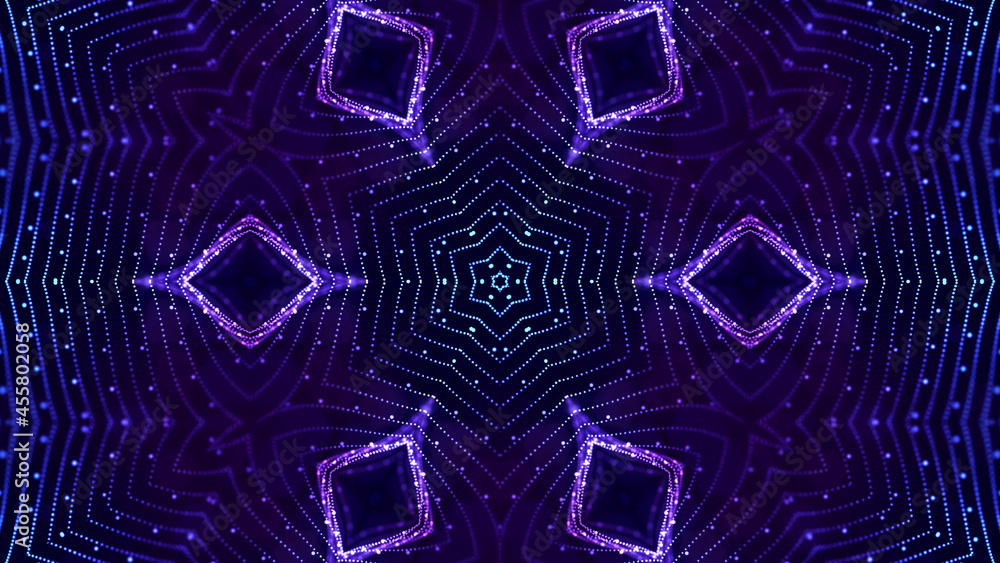 Poster 3d render. blue motion design bg with symmetrical star pattern. abstract sci-fi background with glow