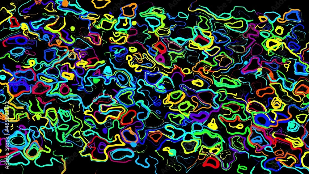 Poster abstract creative bg with curled lines like trails of different colors. lines form swirling pattern 