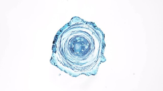 Super slow motion of rotating water on whte background. Filmed on high speed cinema camera, 1000 fps.