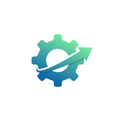 Technology Concept Icon. Cogwheel and Arrow up Symbol. Upgrade Setting Logo Design Template Element