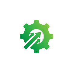 Technology Concept Icon. Cogwheel and Arrow up Symbol. Upgrade Setting Logo Design Template Element