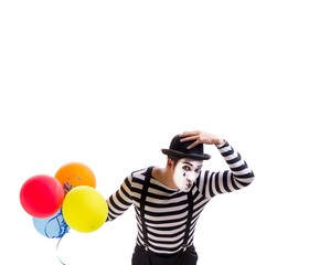 Mime with balloons isolated on white background