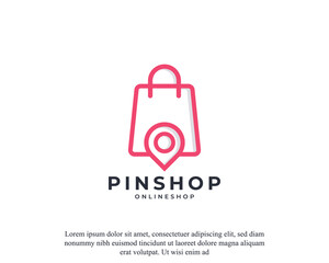 Pin Point Shop And Shopping Logo Design. Geometric Shape with Linear Style Element