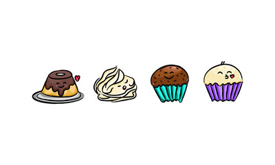 Four types of Brazilian birthday sweets. Character. Cartoon. Cute.