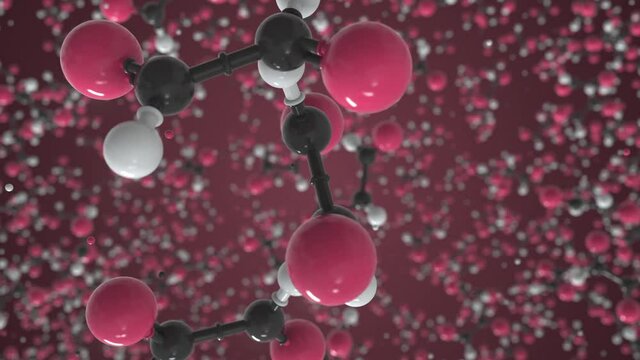 Glyoxal molecule, conceptual molecular model. Chemical looping 3d animation