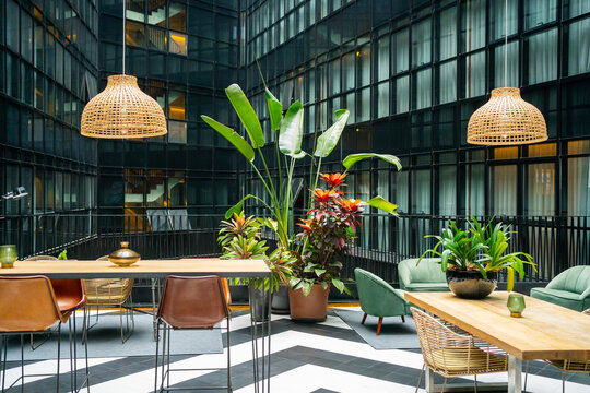 Interior Design In A Bright Empty Coworking Workplace. 
