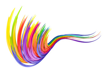 Multicolored abstract twisted brush stroke. Bright curl, artistic spiral. 3D rendering image