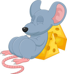 cartoon cute mouse sleeping on white background