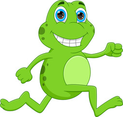 cartoon funny frog running on white background