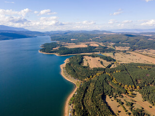 Aerial view of Iskar Reservoir near city of Sofia, Bulgaria
