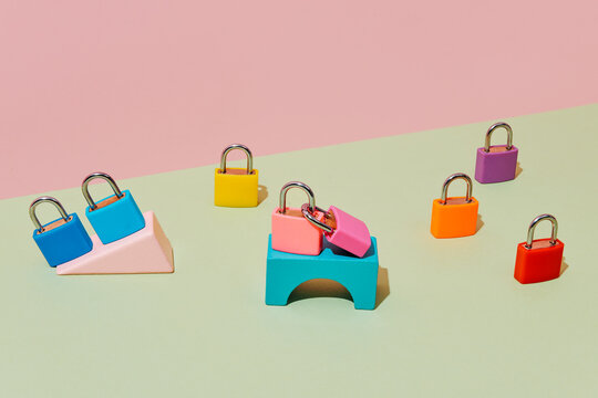 colorful locked padlocks