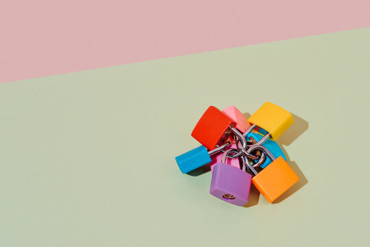 colorful interlaced padlocks