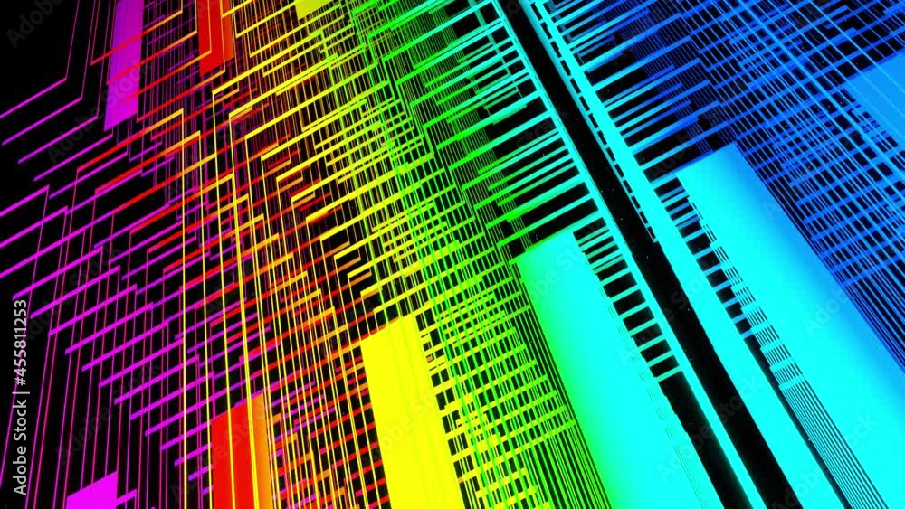 Aufkleber vj abstract sci fi futuristic bg. fly over 3d multilayer hologram complex pattern. neon light rainbo