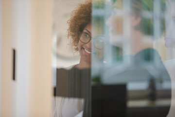 Portrait of talking office workers