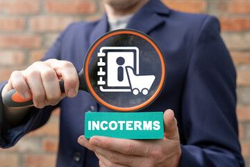 Concept of Incoterms Vocabulary. International Commercial Terms. Incoterms Rules Regulations International Trade Freight.