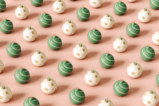 pattern of Christmas balls on pink background