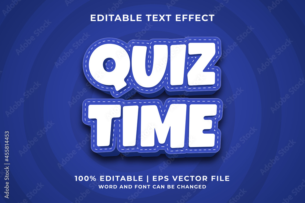 Aufkleber editable text effect - quiz time 3d template style premium vector