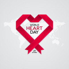 World Heart Day Design with Paper Ribbon
