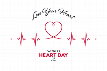 World Heart Day Banner with Cardiogram Shape