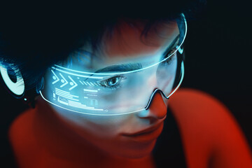 Portrait of woman with augmented virtual reality glasses