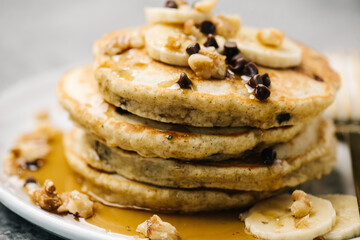 Banana Chocolate Chip Pancakes Closeup