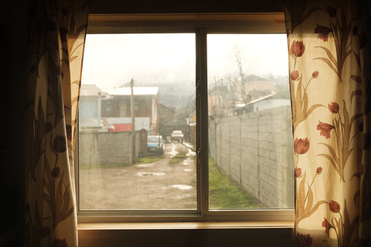 Fototapeta Window with simple curtains