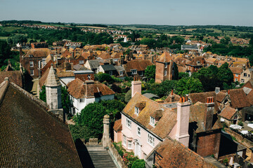 View of rooftops of buildings in Rye, East Sussex, England