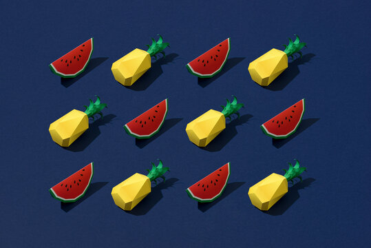 Tropical fruit paper on a yellow background