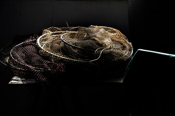 Fisherman's nets with a black background