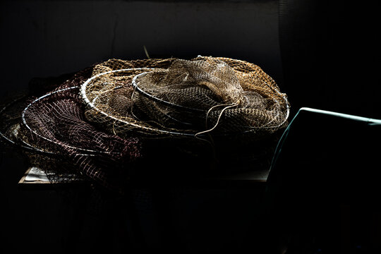 Fisherman's nets with a black background