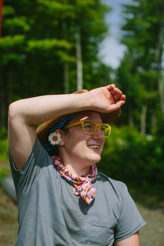 Farmer Shading their Eyes