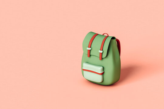 Green adventurer's backpack with copy space