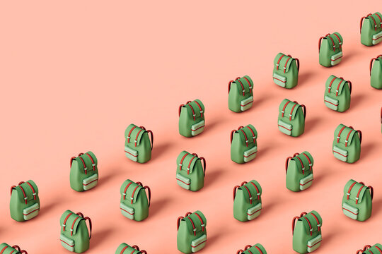 Green adventurer's backpack in different positions
