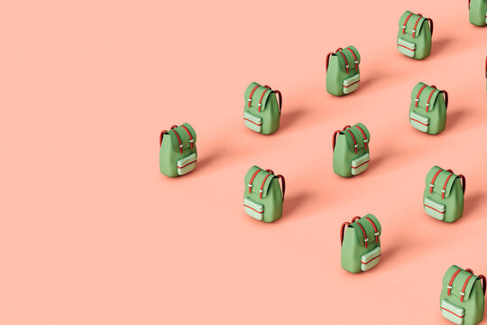 Green adventurer's backpack on pink background
