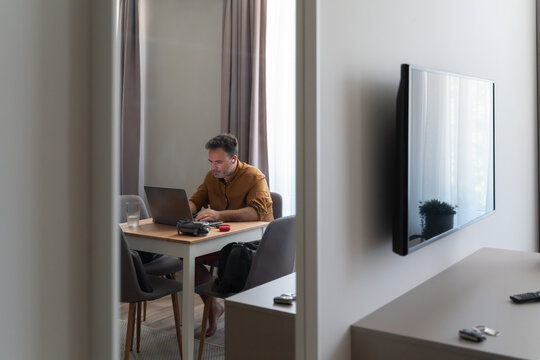 Working At Home. Reflection At Mirror