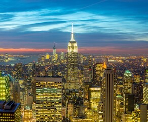 View of New York Manhattan during sunset hours